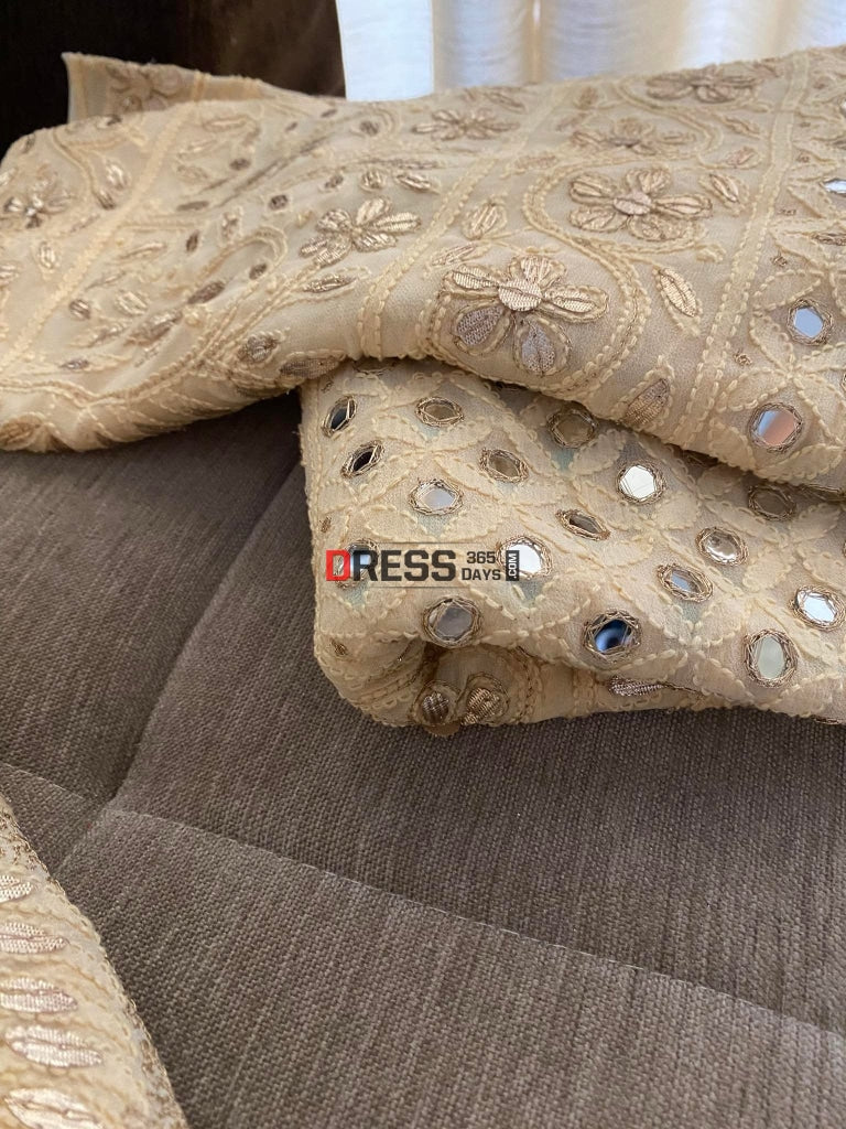 Beige Mirror & Gota Patti Chikankari Lehenga Set