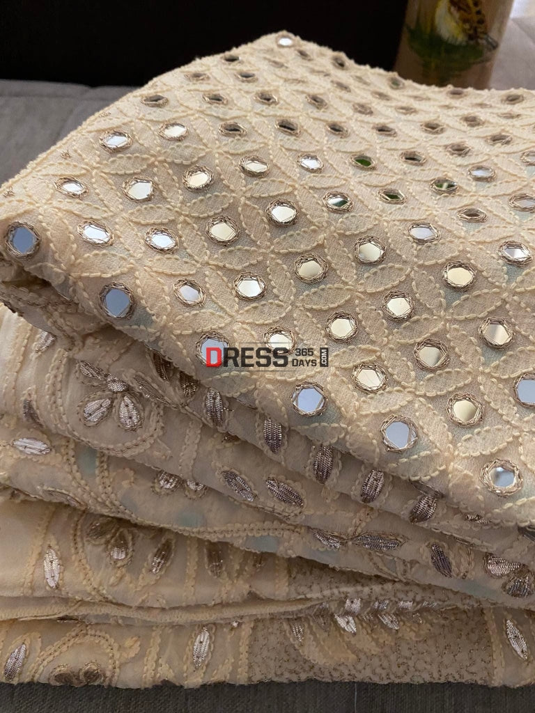 Beige Mirror & Gota Patti Chikankari Lehenga Set