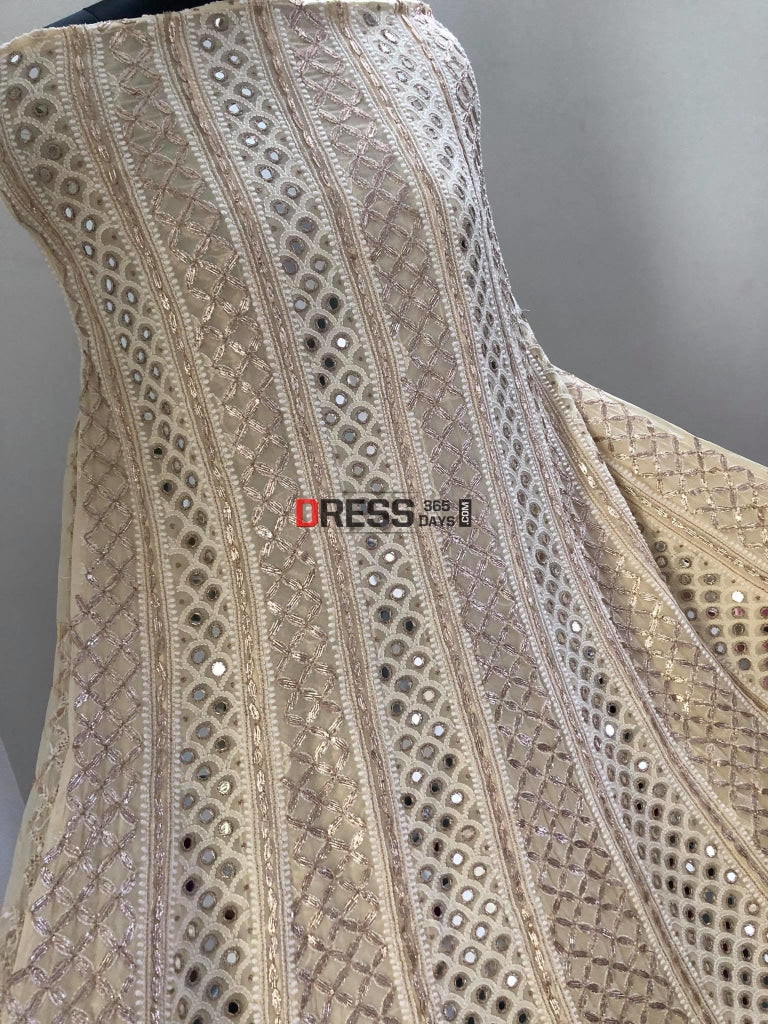 Beige Mirror Lucknowi Anarkali Suit Chikankari