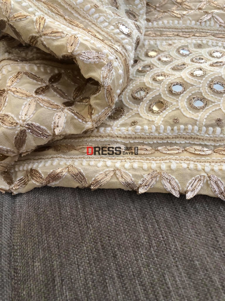 Beige Mirror Lucknowi Anarkali Suit Chikankari