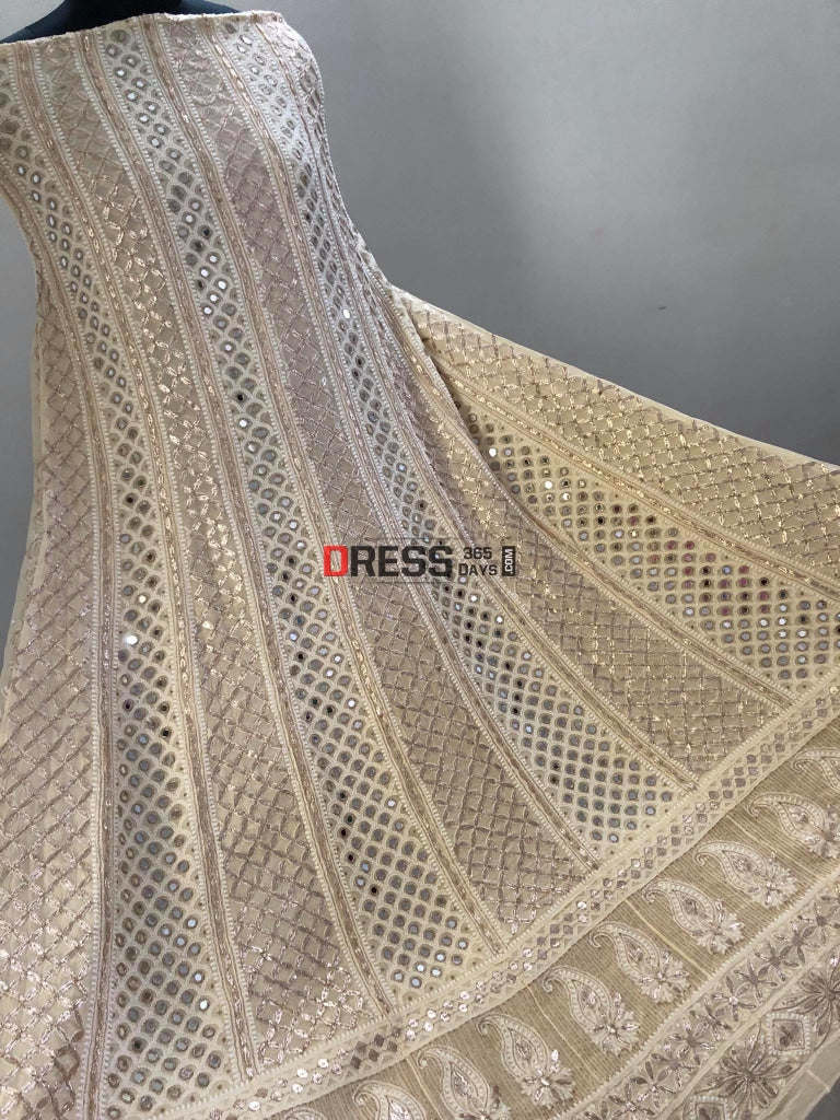 Beige Mirror Lucknowi Anarkali Suit Chikankari