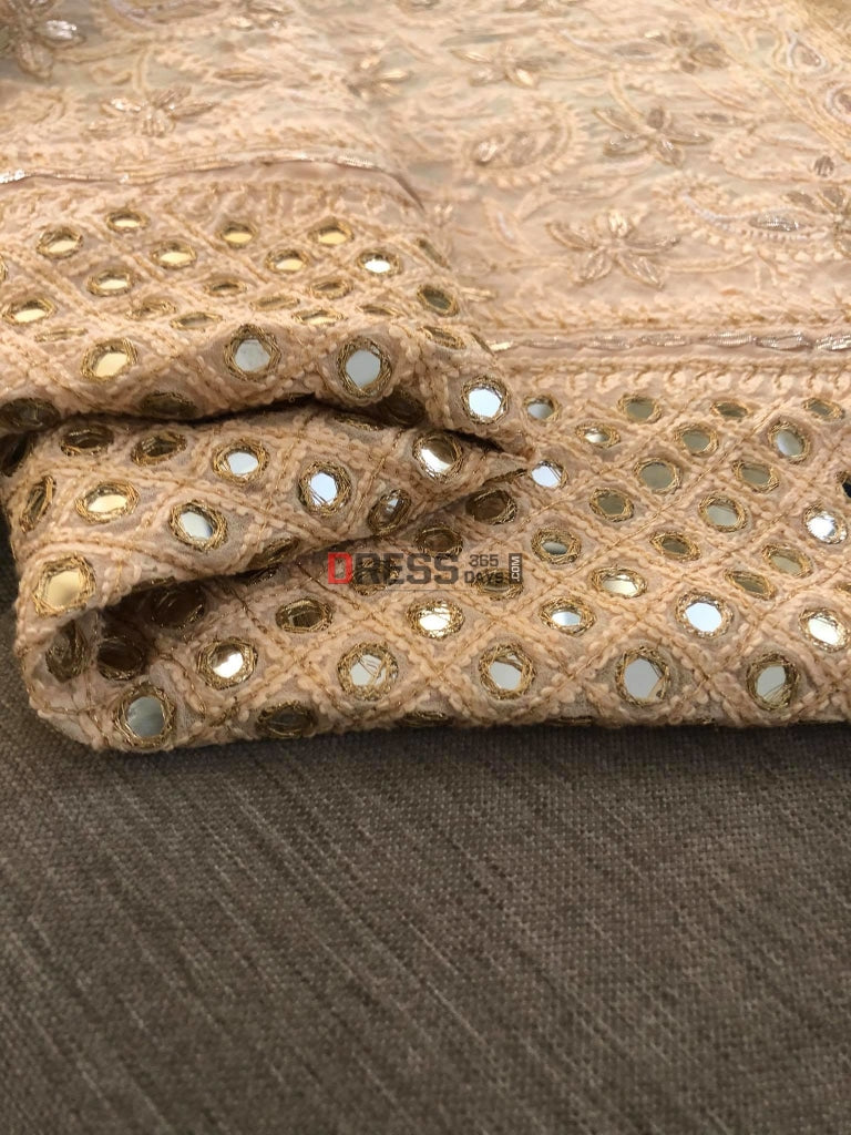 Beige Mirror Pearl & Gota Patti Chikankari Lehenga Set