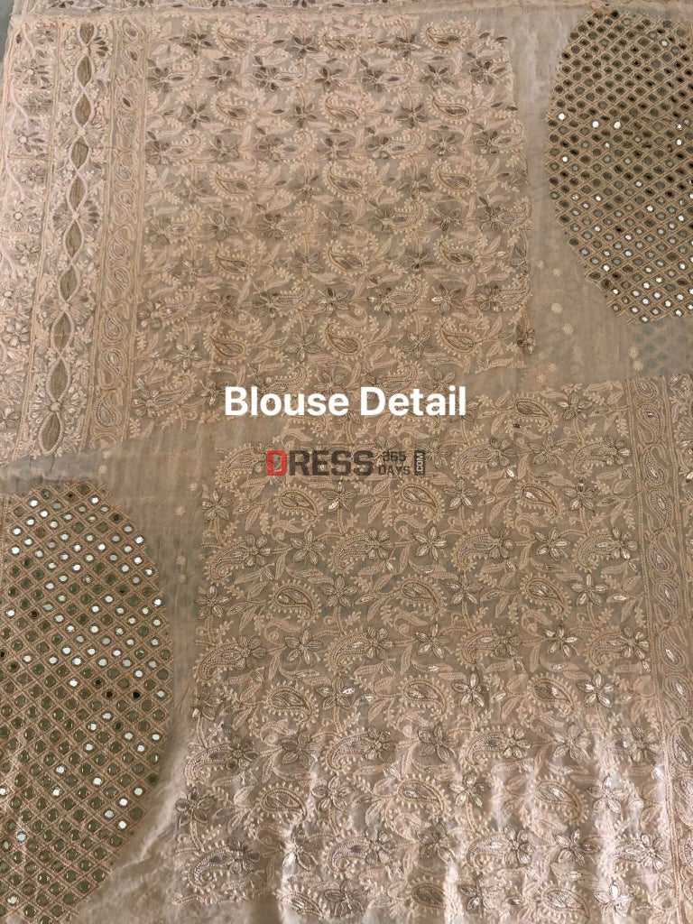 Beige Mirror Pearl & Gota Patti Chikankari Lehenga Set