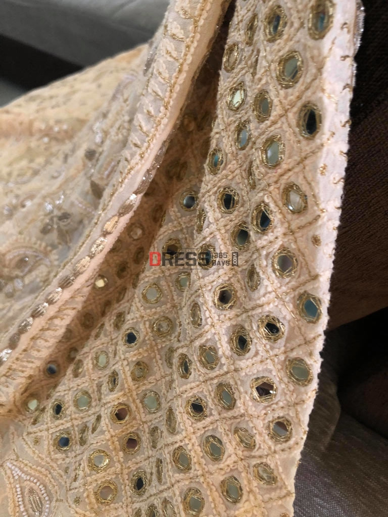 Beige Mirror Pearl & Gota Patti Chikankari Lehenga Set
