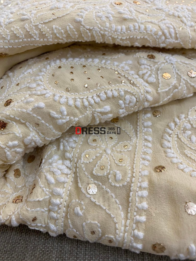 Beige Mukaish Chikankari Lehenga Skirt (Only Skirt)
