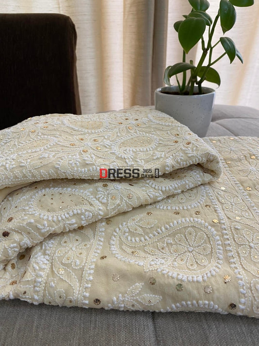 Beige Mukaish Chikankari Lehenga Skirt (Only Skirt)