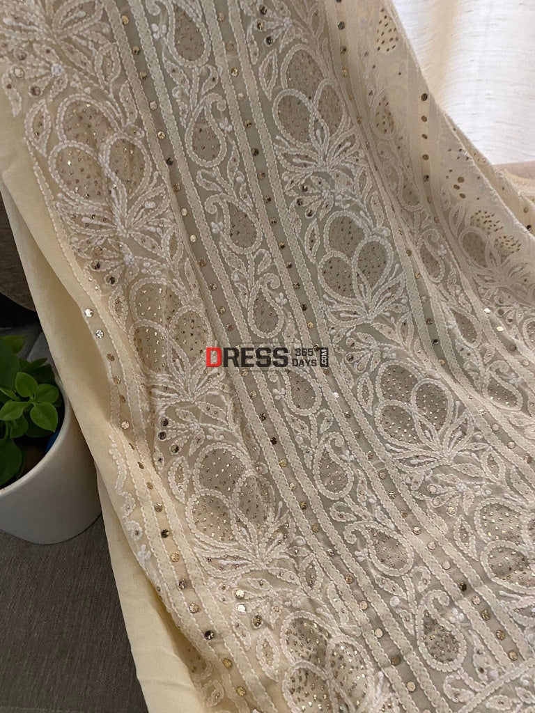 Beige Mukaish Lucknowi Chikankari Suit Suits