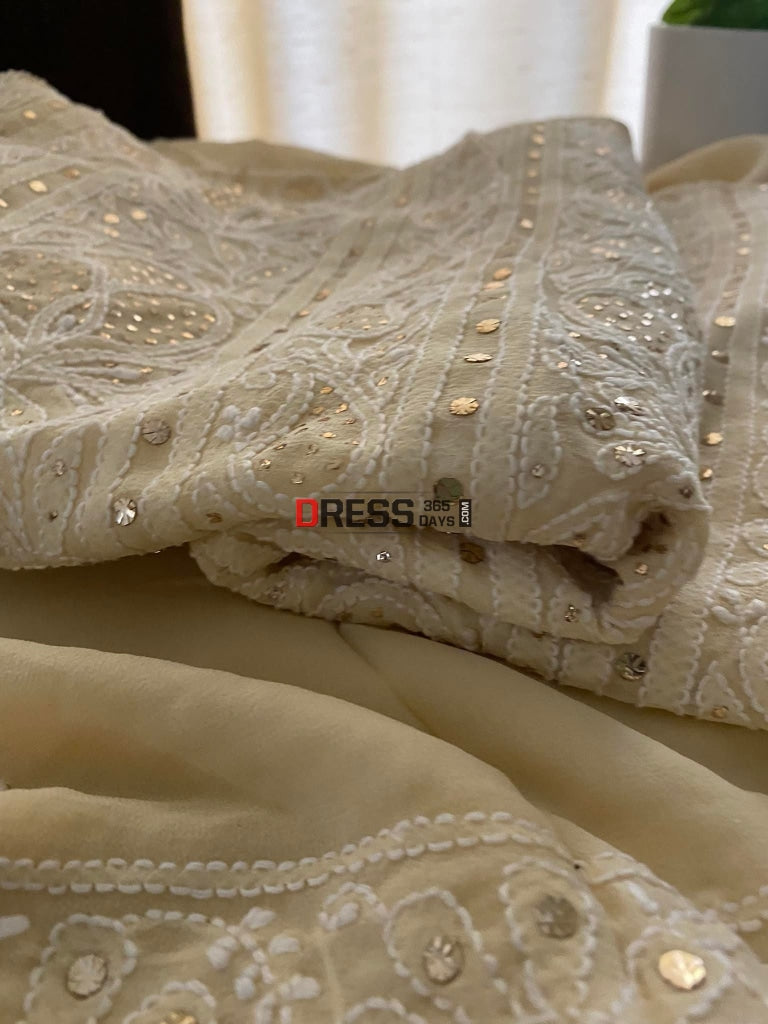 Beige Mukaish Lucknowi Chikankari Suit Suits