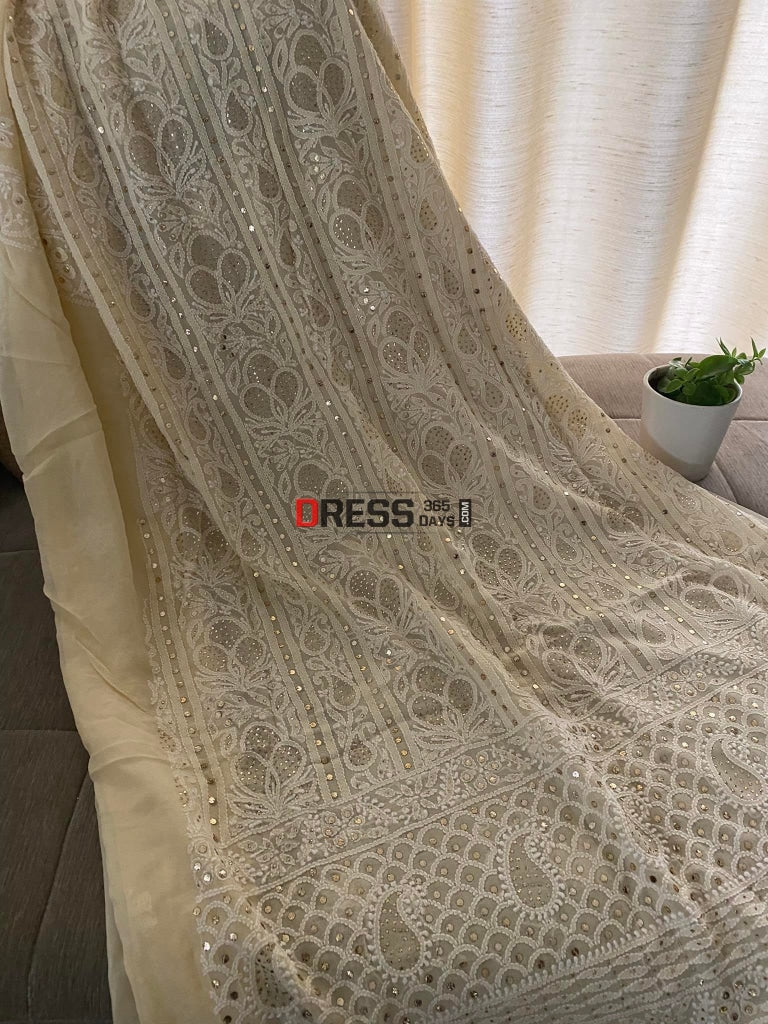 Beige Mukaish Lucknowi Chikankari Suit Suits