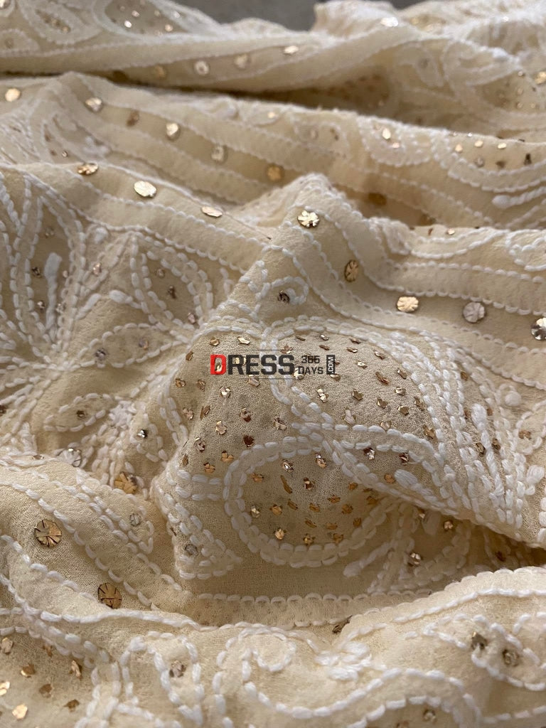 Beige Mukaish Lucknowi Chikankari Suit Suits