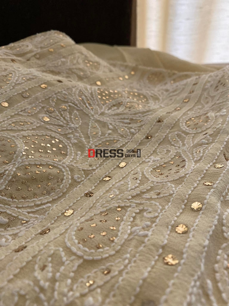 Beige Mukaish Lucknowi Chikankari Suit Suits