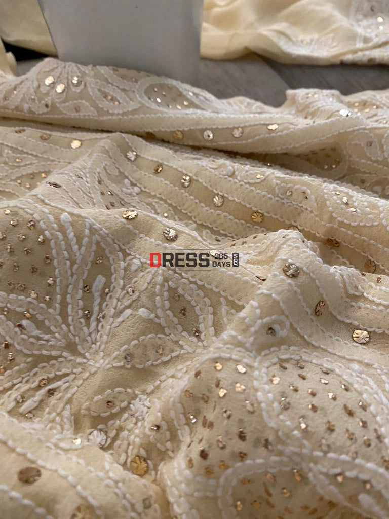 Beige Mukaish Lucknowi Chikankari Suit Suits