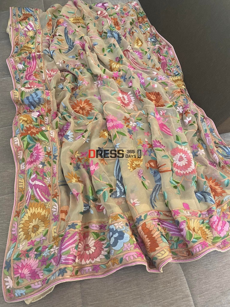 Beige Multicolour Parsi Gara Dupatta