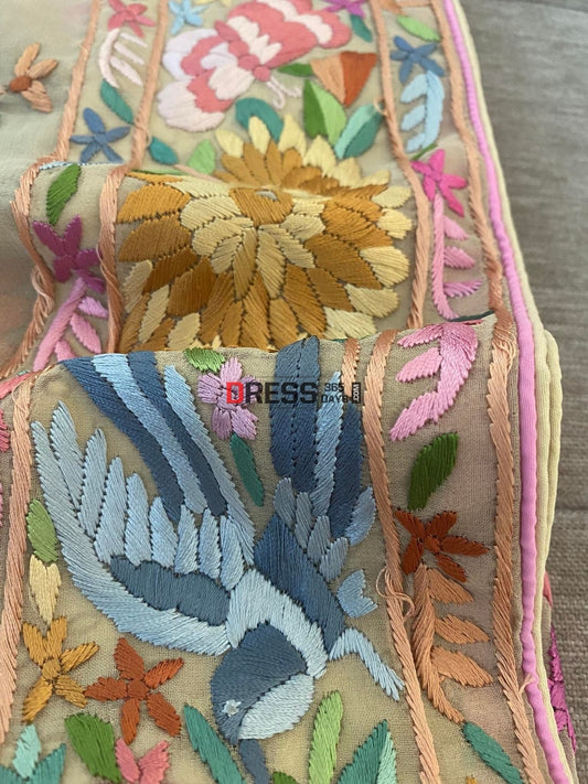 Beige Multicolour Parsi Gara Dupatta