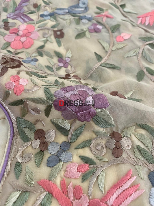 Beige Multicolour Parsi Gara Dupatta
