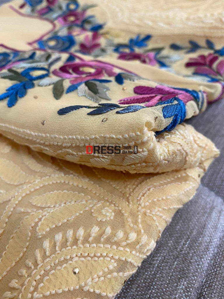 Beige Parsi Neckline Chikankari Suit Suits