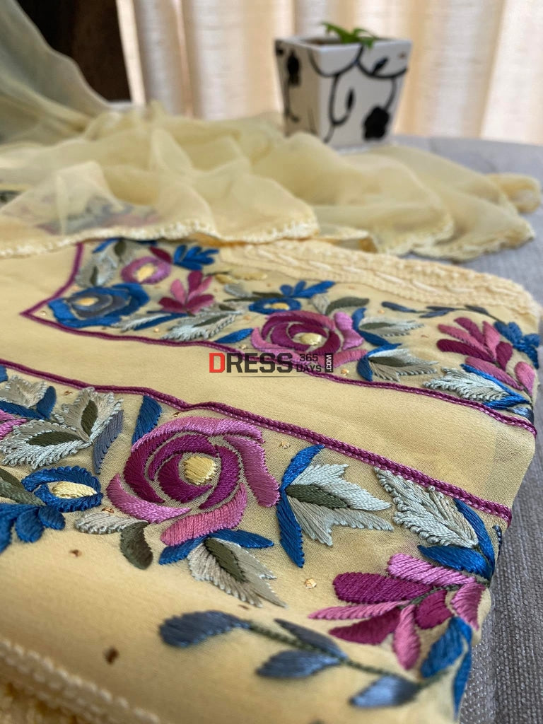 Beige Parsi Neckline Chikankari Suit Suits