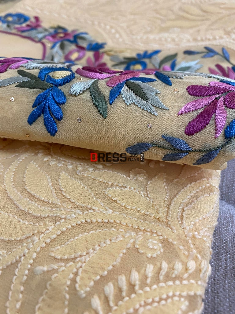 Beige Parsi Neckline Chikankari Suit Suits