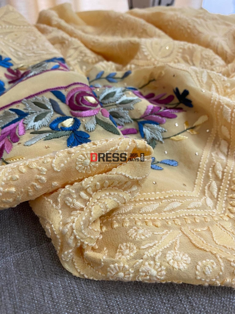 Beige Parsi Neckline Chikankari Suit Suits