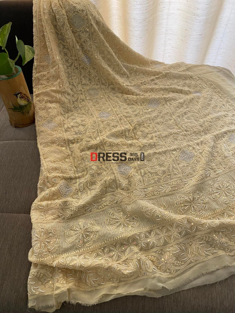 Beige Pearl Chikankari Suit Suits