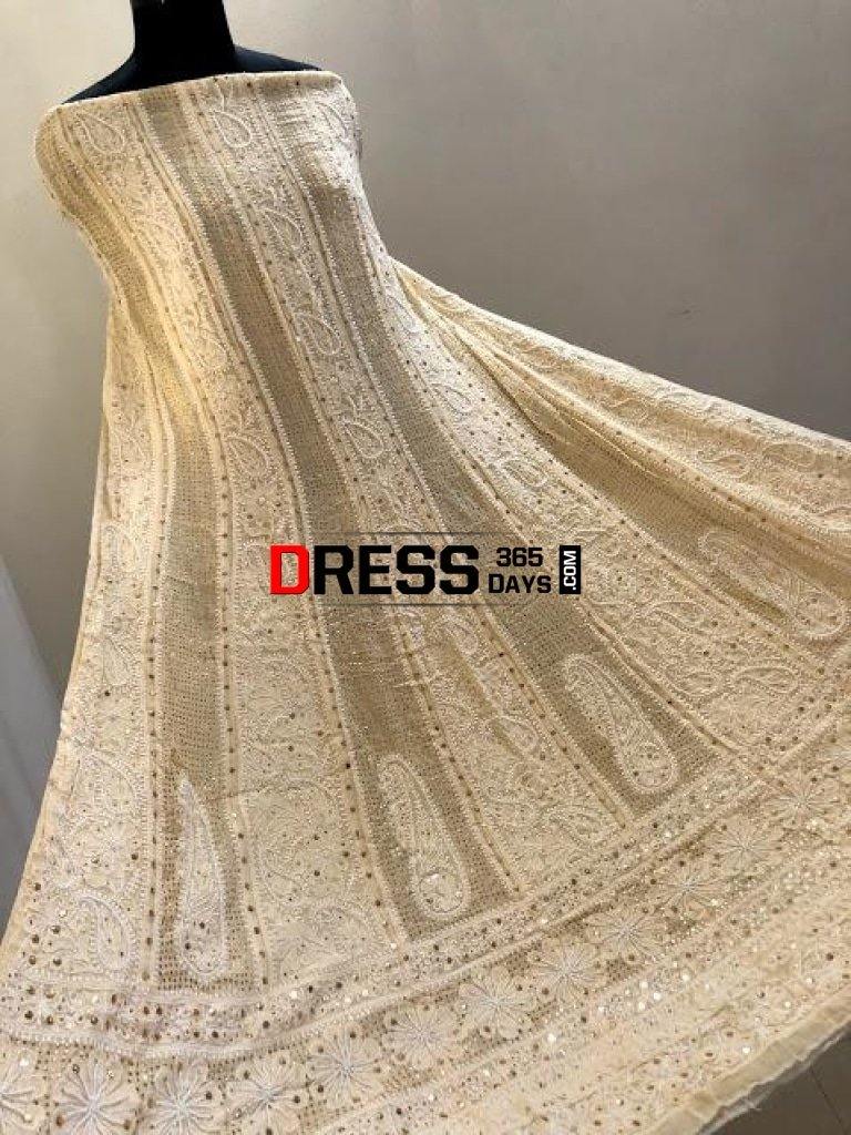 Beige Pearl & Kamdani Chikankari Anarkali Suit