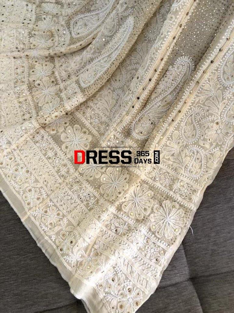 Beige Pearl & Kamdani Chikankari Anarkali Suit