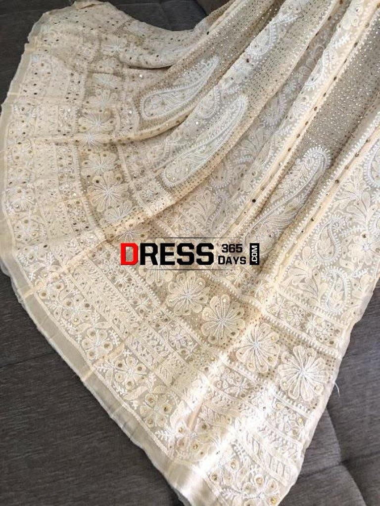 Beige Pearl & Kamdani Chikankari Anarkali Suit