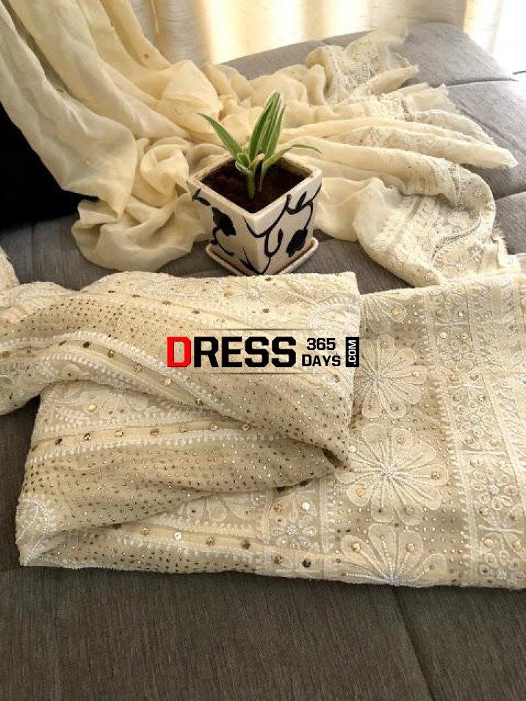 Beige Pearl & Kamdani Chikankari Anarkali Suit