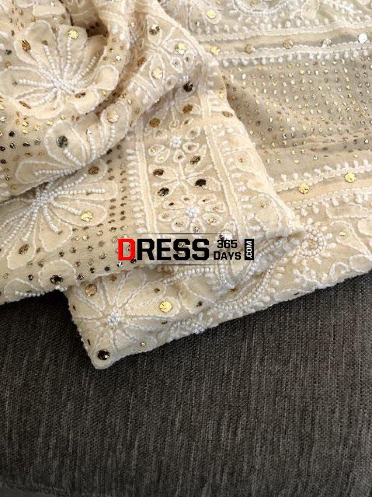 Beige Pearl & Kamdani Chikankari Anarkali Suit