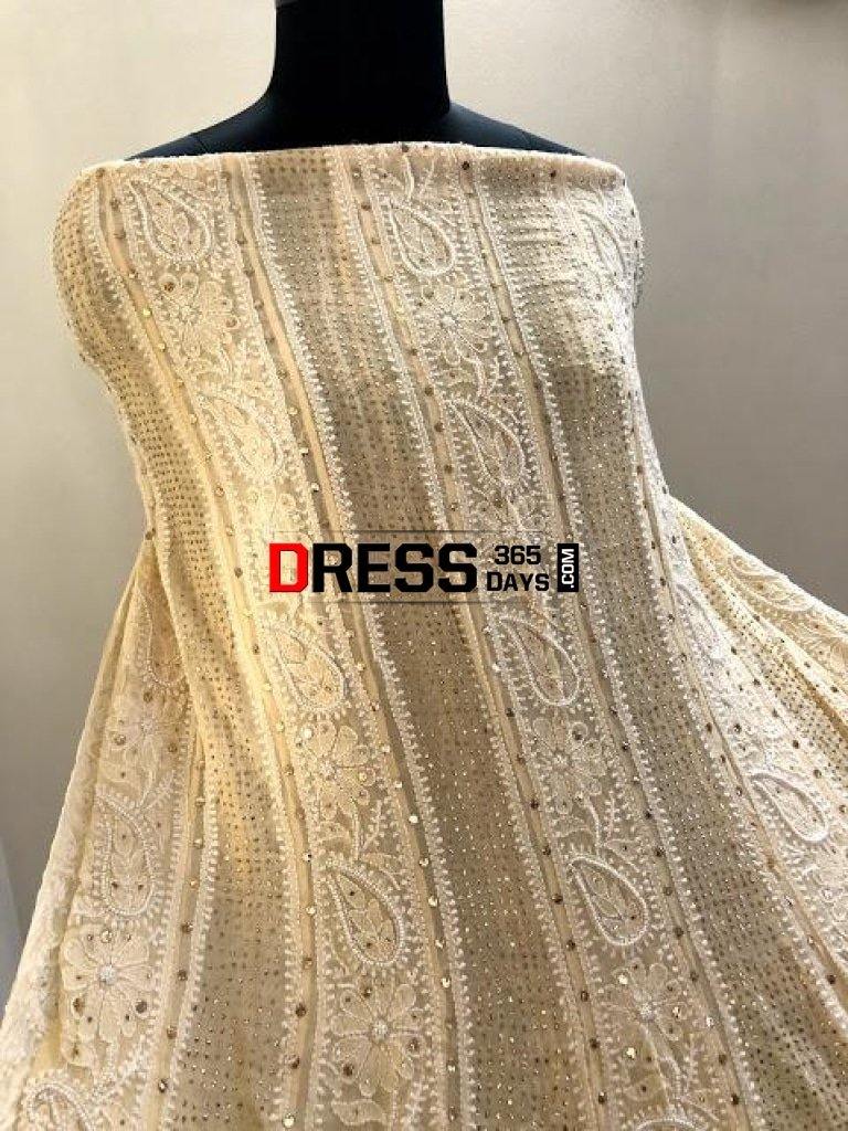 Beige Pearl & Kamdani Chikankari Anarkali Suit