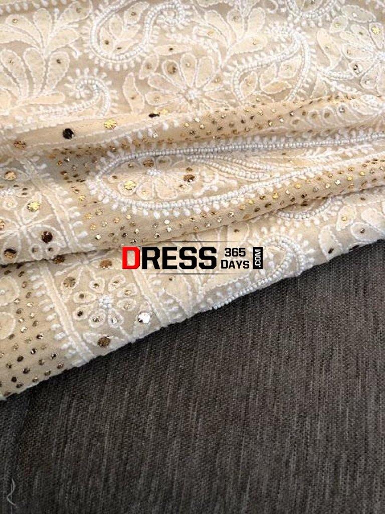 Beige Pearl & Kamdani Chikankari Anarkali Suit
