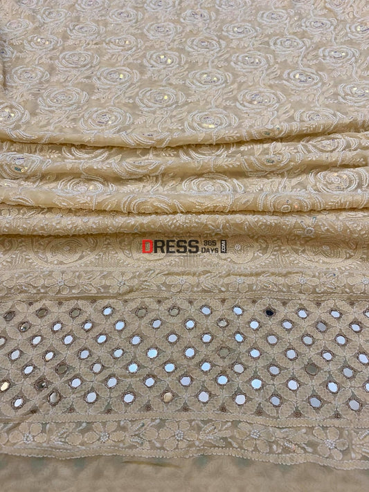 Beige Pearl & Mirror Chikankari Dupatta