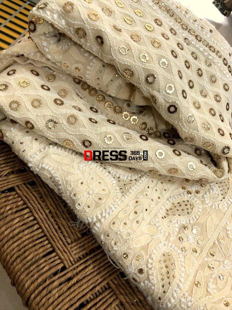 Beige Ring Mukaish Chikankari Lehenga Skirt