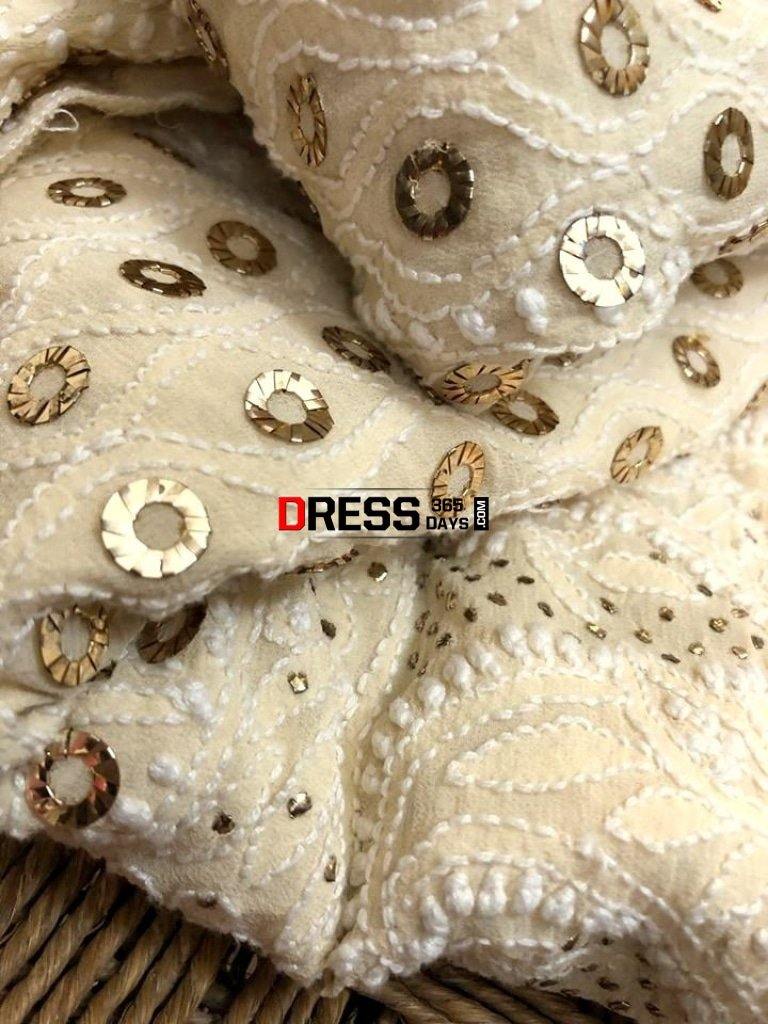 Beige Ring Mukaish Chikankari Lehenga Skirt