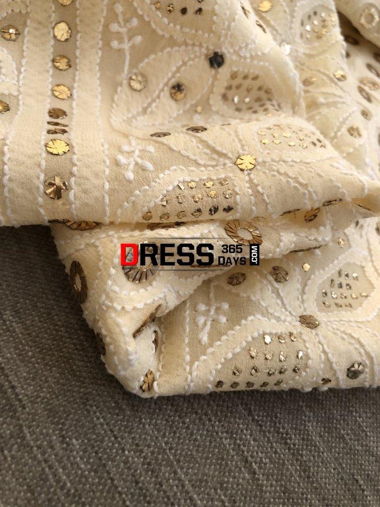 Beige Ring Mukaish Lucknowi Chikankari Suit Suits