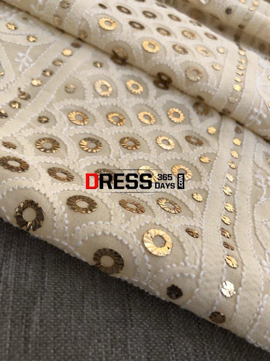 Beige Ring Mukaish Lucknowi Chikankari Suit Suits