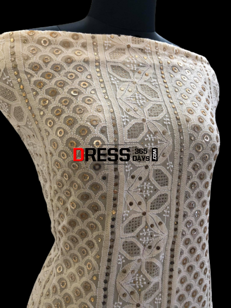 Beige Ring Mukaish Lucknowi Chikankari Suit Suits