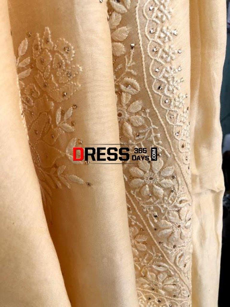 Beige Yellow Mukaish Chikankari Suit (Chanderi) Suits