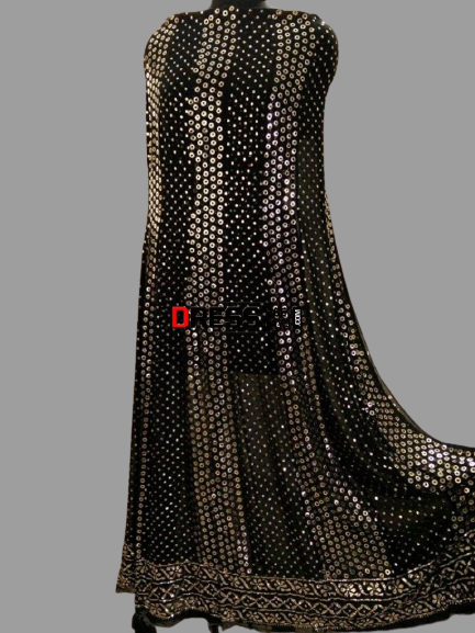 Black All Over Ring Mukaish Anarkali (Anarkali and Dupatta) - Dress365days