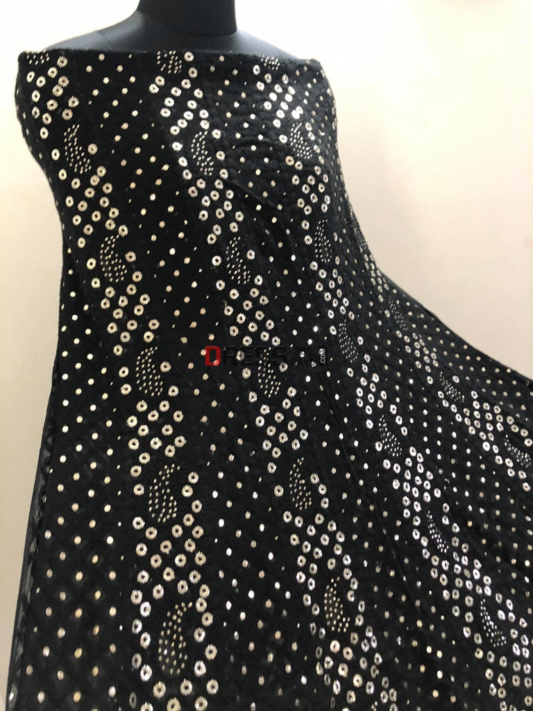 Black Anarkali Suit With Ring Mukaish Chikankari