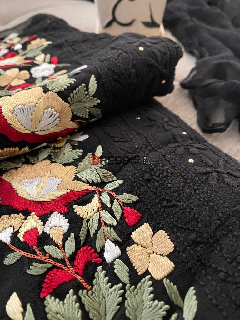 Black Chikankari Parsi Gara Daaman Suit Suits