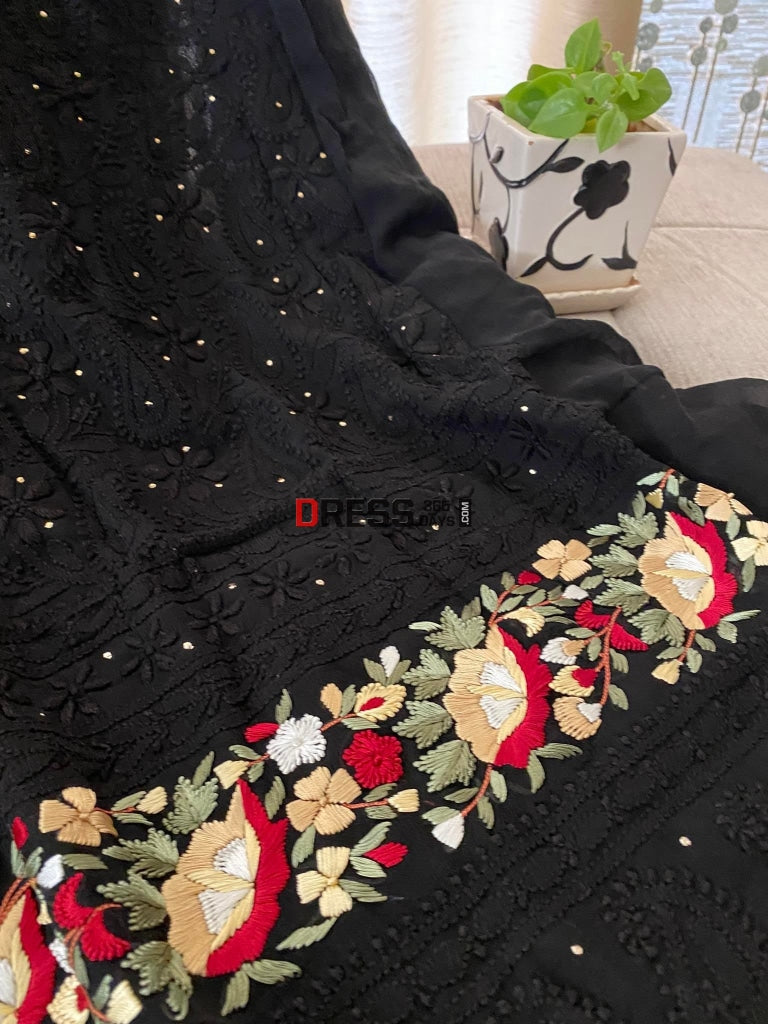 Black Chikankari Parsi Gara Daaman Suit Suits