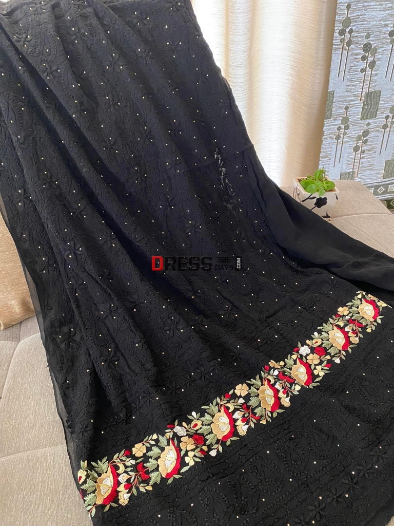 Black Chikankari Parsi Gara Daaman Suit Suits