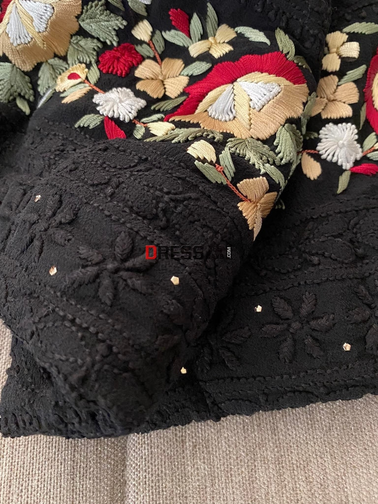 Black Chikankari Parsi Gara Daaman Suit Suits