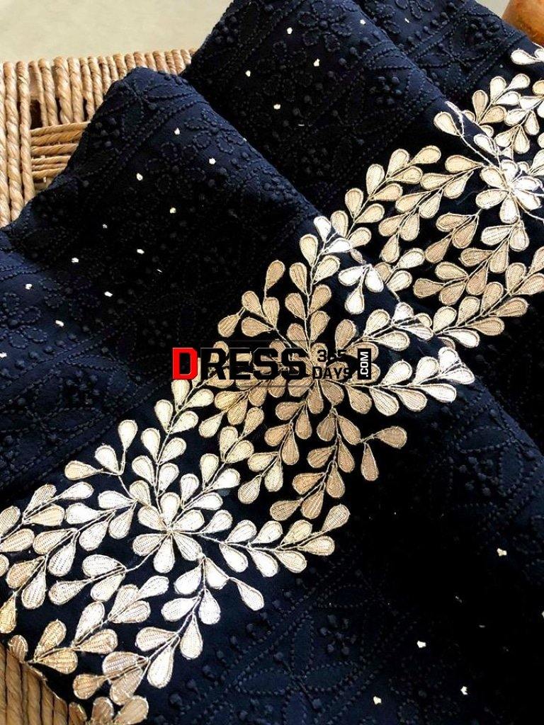 Black Chikankari Long Anarkali Kurta Sharara Set - InWeave