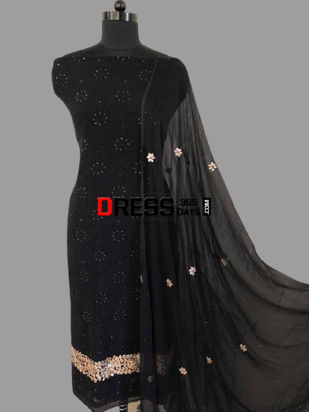 Black Chikankari Suit with Gotta Patti Daaman - Dress365days