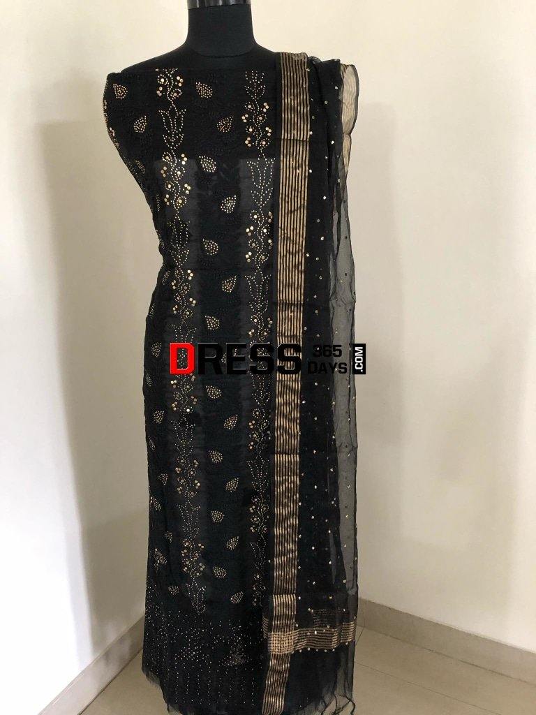Black Organza Chikankari Suit with Mukaish Work Dress365days Black Organza Chikankari Suit with Mukaish Work Dress365days