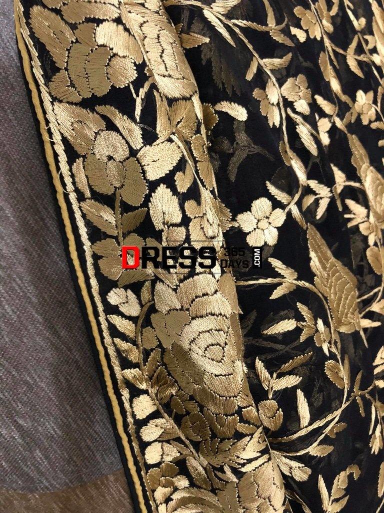 Pre Order Black Gold Designer Hand Embroidered Parsi Dupatta Pre Order Black Gold Designer Hand Embroidered Parsi Dupatta
