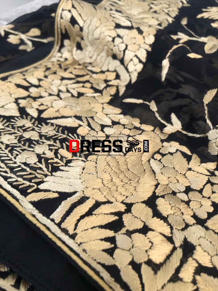 Black & Gold Parsi Gara Hand Embroidered Dupatta