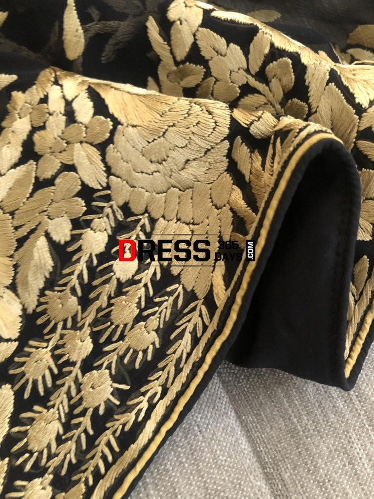 Black & Gold Parsi Gara Hand Embroidered Dupatta